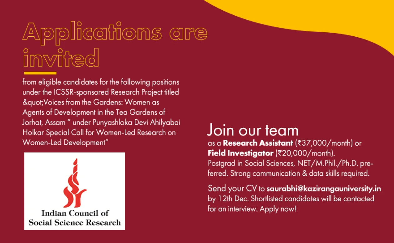 Research Assistant and Field Investigator applications are invited from eligible candidates
