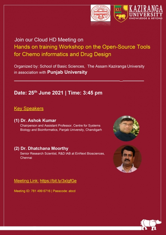 Workshop on OPEN SOURCE TOOL FOR CHEMO INFORMATICS AND DRUG DESIGN by SBS , KU in association with Centre for Systems Biology and Bioinformatics, Punjab University, Chandigarh